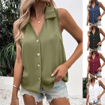 Fashion Stand krage ärmlös knappskjorta