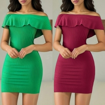 Sexig Ribbad Off-shoulder Bodycon Klänning