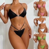 Sexigt Halterneck Cutout Bikini Set i Två Delar
