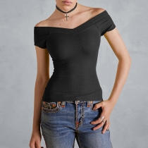 Mode off-shoulder kortärmad skjorta
