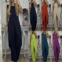 Casual tvådelat set med Longline Slit Shirt och raka byxor