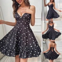 Mode Comfy Heart Printed V-ringad Backless Nattkläder Klänning
