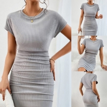 Mode rundhals Capärmel Bodycon-Kleid