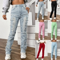 Vintage Distressed Skinny Jeans med hög midja i gammaltvättade denim