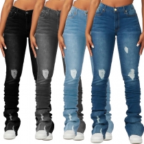 Mode Gammaltvättade Distressed Skinny-jeans i hög höjd
