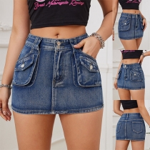 Mode Patch Fickor Gammaltvättad jeanskjol