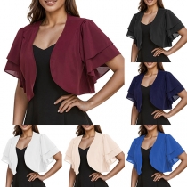 Mode kortärmad Crop Cardigan med enfärgade volanger för kvinnor