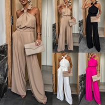 Mode Jump Suit med Öppna Axlar och Hög Midja