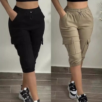Shorts för kvinnor med elastisk midja och lappade fickor i dragkedja%%*/