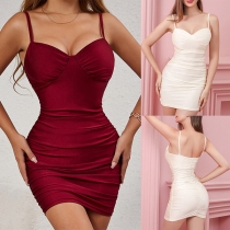 Sexig Cami Klänning med Rynkig Bodycon och Smickrande Sweetheart-halsringning