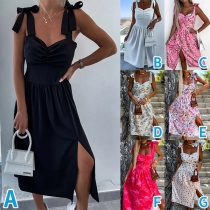 Mode Sweetheart Neckline Self-tie axelrem Slit Dress