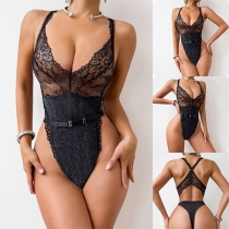 Mode genomskinlig spets bodysuit för rygglös underkläder