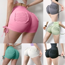 Fashion High-rise Yoga Shorts with Side Ruched Patch Pockets