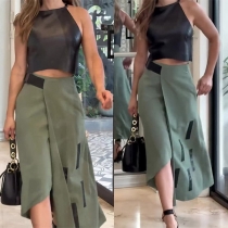 Mode set i två delar bestående av konstläder PU Crop Top och slitskjol