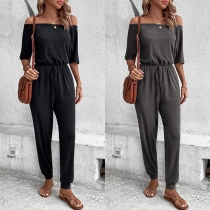 Casual Kortärmad Jumpsuit med dragsko i midjan style Off-shoulder