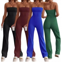 Sexig och bekväm enfärgad axelbandslös jumpsuit
