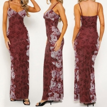 Mode blommig Jacquard V-ringad Maxiklänning i Bodycon-stil