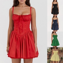 Mode Sweetheart Neckline Spets Splits Plisserad Mini Klänning