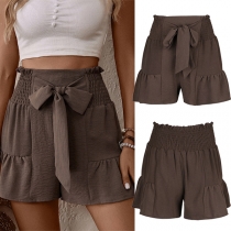 Mode elastiska midja bowknot-shorts med främre detalj