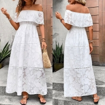Jacquard Ruffle Off-the-shoulder Tiered vit midiklänning