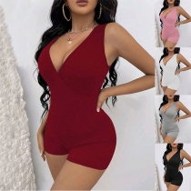 Mode V-ringade ärmlösa Slim-fit Jumpsuit