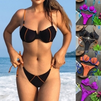 Sexig kontrastfärg Bikini set med självknutande detaljer i två delar