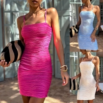 Ruched Enfärgad Square Neck Bodycon Cami Klänning