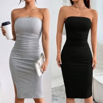 Sexig enfärgad bandlös Slit Bodycon-klänning