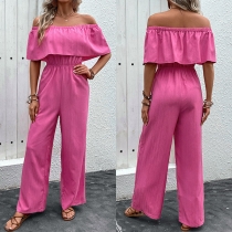 Mode axelbandslös volang Hög midja Jumpsuit
