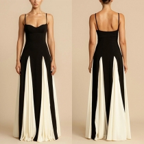 Elegant kontrastfärg Asymmetrisk Sweetheart Neckline Maxi Party Dress