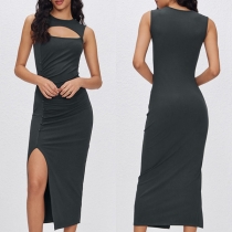 Sexig Sidobana Stilig Utskuren Bodycon Klänning med Ficka