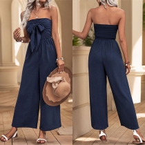Sexig axelbandslös främre bowknot High-rise Straight-leg Jumpsuit