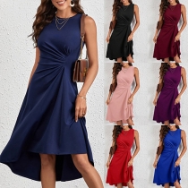 Mode rund ruched midiklänning med hals Oxford