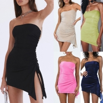Slit Bodycon Klänning med Sexig axelbandslös design