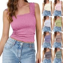 Top Corto andean Floral Jacquard con Escote Cuadrado