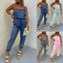 Modeaxelbandslös denimdräkt med elastisk midja