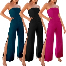 Sexig enkel färgad axelbandslös sidsprund jumpsuit
