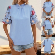 Broderad kortärmad blommig blus