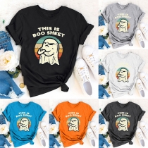 Söt tecknad tryckt rundhalsad kortärmad t-shirt