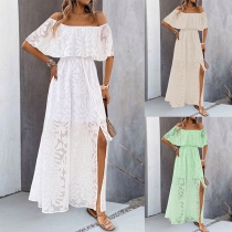 Sexig Off-shoulder Maxiklänning med Jacquard och Ruffles