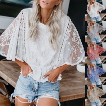 Mode blus med spetsskarvade batwing-ärmar