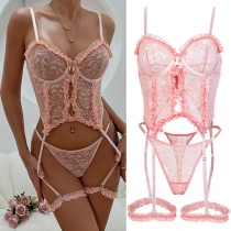 Sexigt volang jacquard underklädersset, halvtransparent	tvådelat
