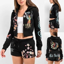 Vintage blommig mönstrad tvådelad set med jacka och shorts
