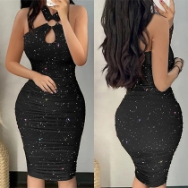 Sexig Bling-bling, Framsidan Cutout O-ring, Ärmlös Bodycon Klänning