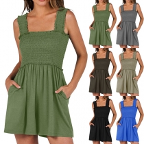 Casual Square Neck Smocked Top Sidofickor Romper