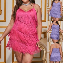 Mode Strass Toffsar V-ringad Cami Plus-size Festklänning
