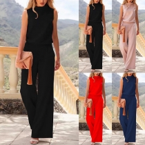 Mode enfärgad Mock Neck ärmlös rak jumpsuit