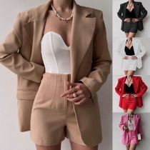 Fashionabla tvådelade kostymset med Notch Lapel Blazer och Shorts