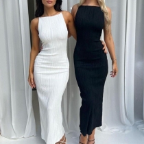 Kvadratisk Hög Midje urringing Rygglös Med Slits Bodycon Maxiklänning