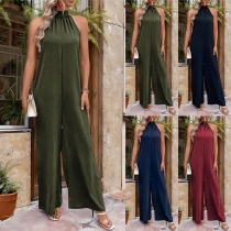Mode Enfärgad Halterneck Backlös Ärmlös Rörelsefri Jumpsuit